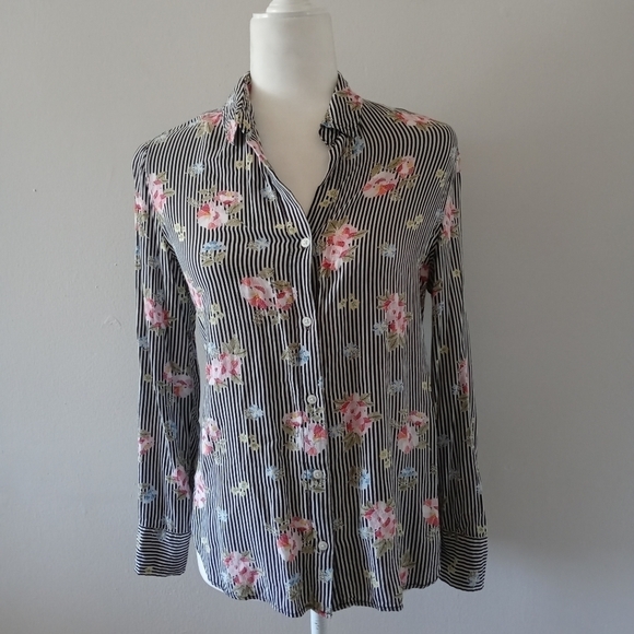 Como Vintage Long Sleeves Striped Floral Hi-Lo Button up Shirt Size small - Picture 14 of 14